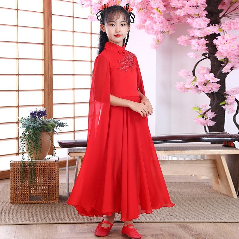 儿童款古筝演出服女中大童仙女气质飘逸中国风钢琴二胡表演合唱服