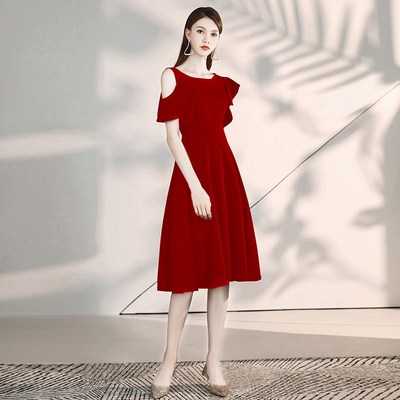 敬酒服新娘回门便装红色连衣裙平时可穿订婚结婚小个子晚礼服裙女