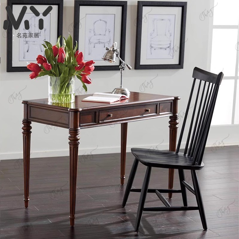 美式乡村实木简约书桌椅组合法式复古办公桌学习桌整装高端可定制