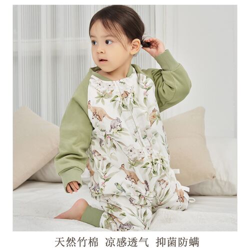 安旦儿童纱布薄厚夹棉空调睡袋春秋季分腿睡袋婴儿连体衣长袖睡袋