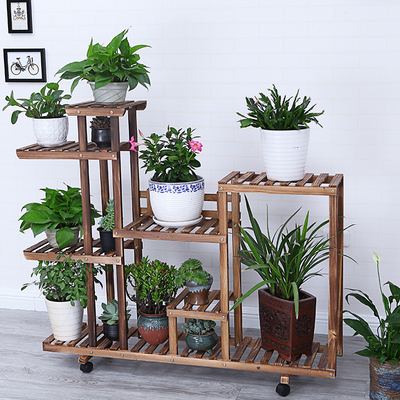 实木制大盆绿萝花架子客厅落地式阳台多层家用花架置物架带轮移动