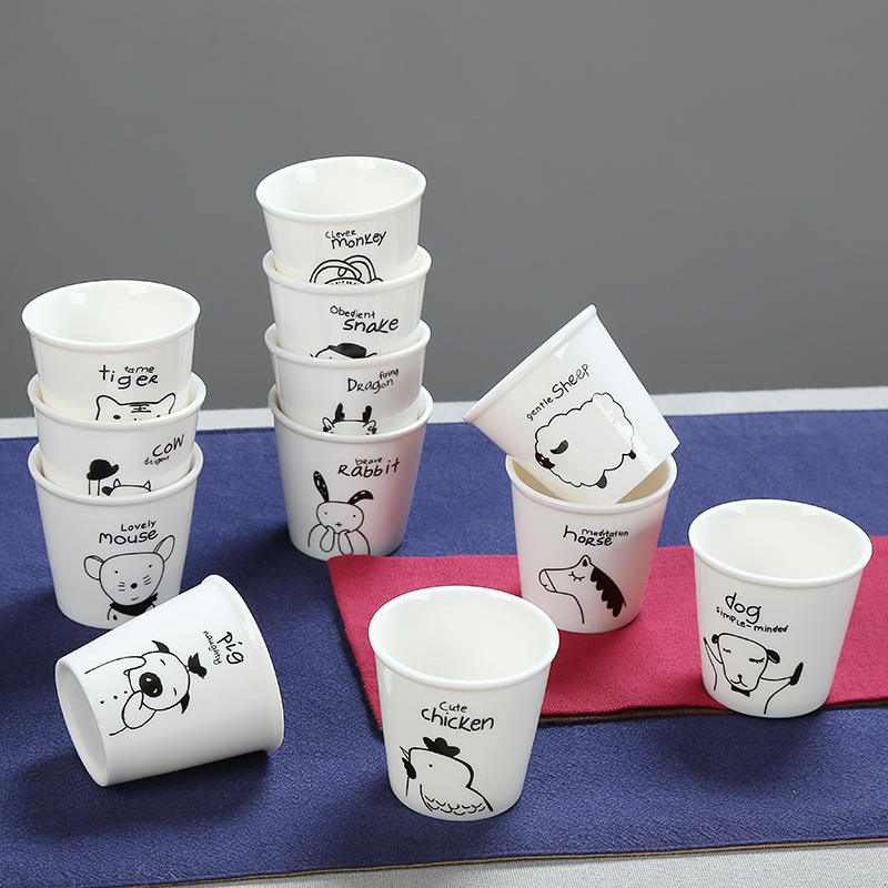 茶杯陶瓷十二生肖个性水杯一口杯咖啡杯青花茶杯100毫升2两酒杯