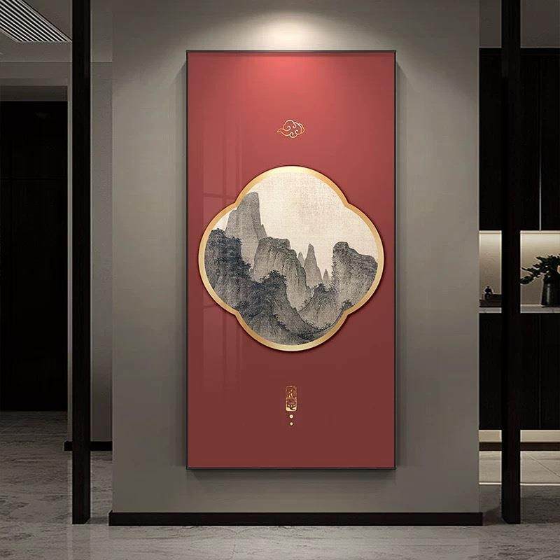 入户铝合金对门玄关装饰画新中式油画布挂画走廊过道轻奢壁画画