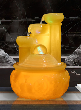 现代高级感客厅玄关循环流水招财摆件中式水幕开业转运球造景装饰