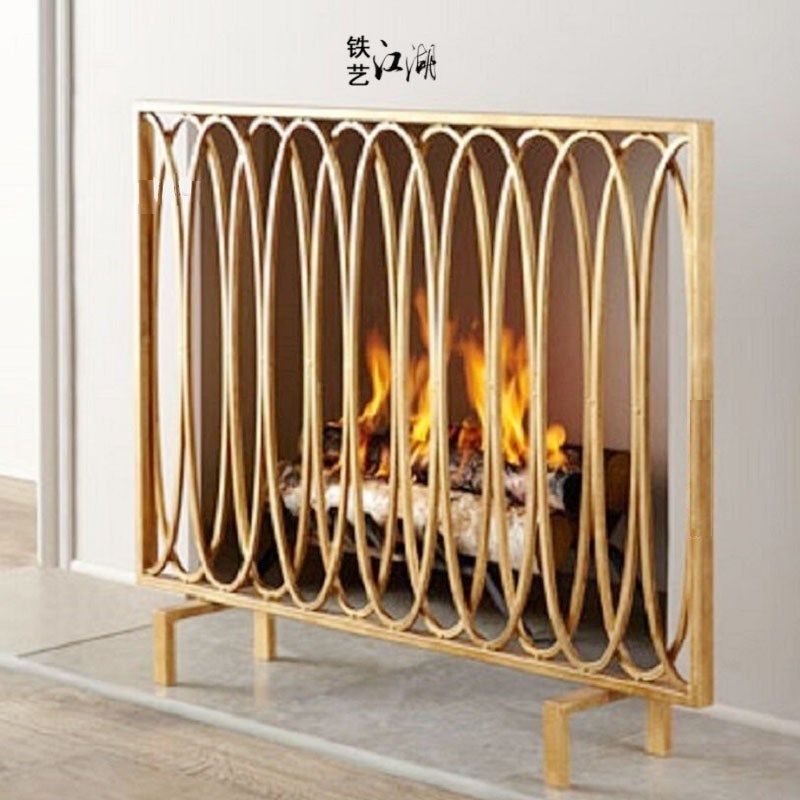 欧式壁炉隔断带网防火屏风金色黑色家用新品复古装饰壁炉护栏