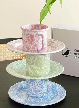 美国Crow Canyon韩国限定泼墨搪瓷马克杯麦片碗沙拉盘婴儿蓝薄荷