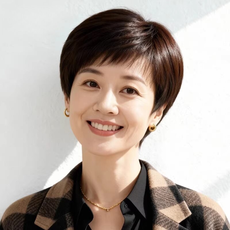 假发全头套女真人发丝中老年直发短发妈妈款奶奶款高端真人假发套