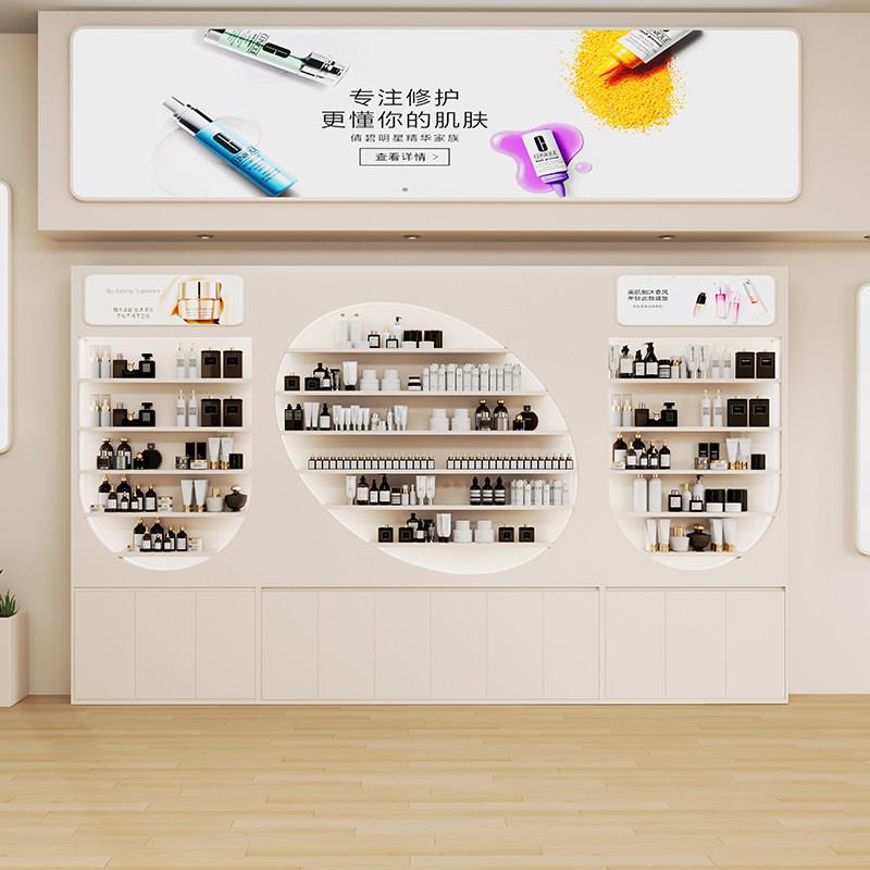 美容院产品展示柜多层弧形展柜新款护肤品墙壁柜高端化妆品陈列柜