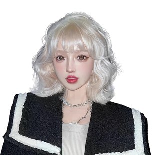白金色假发女短发lolita甜美可爱羊毛卷日常自然仿真人发假发套