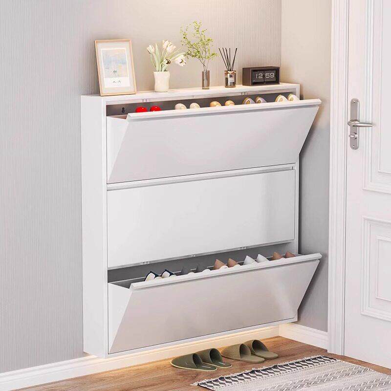 超薄钢制翻斗鞋柜家用门口一体挂墙悬空小户型玄关柜12cm极窄鞋架