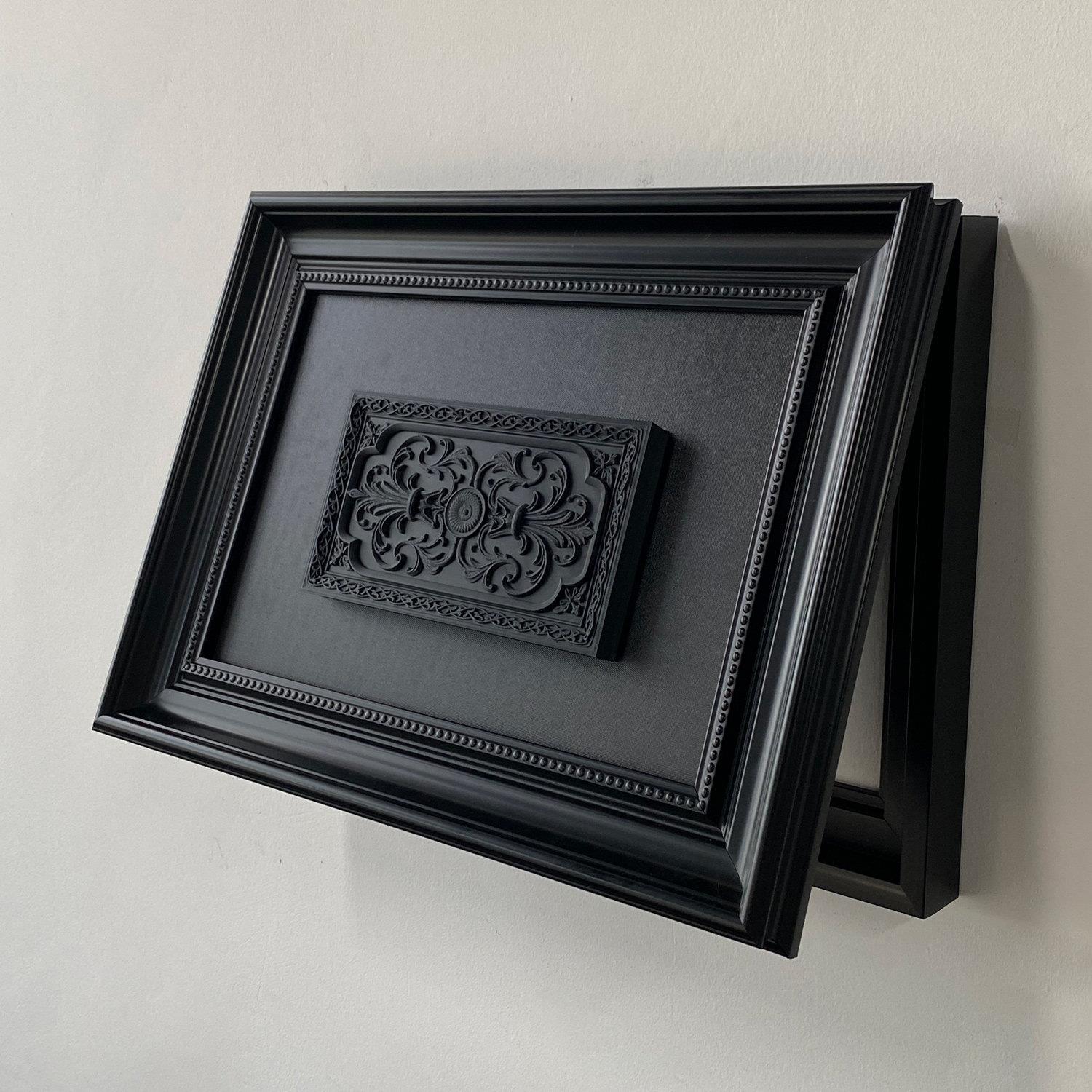 山白手作|电表箱装饰直接挂画黑色3D立体轻奢高级感浮雕液压翻盖
