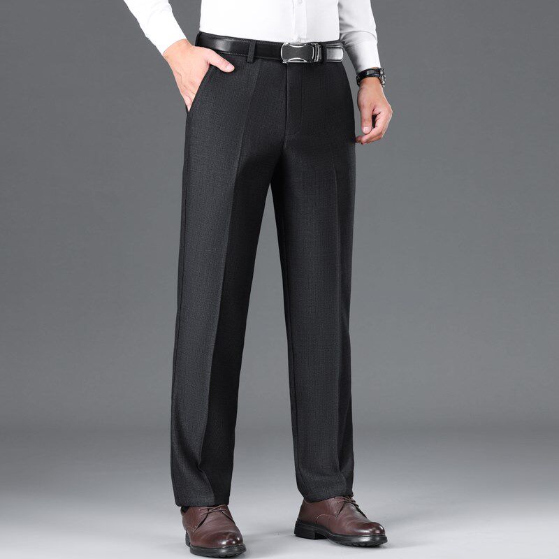 中老年爸爸裤子春秋款宽松直筒西裤男中年男士免烫休闲裤冬厚男裤