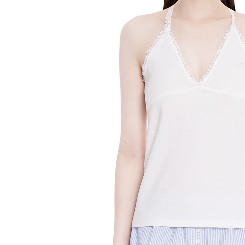 BM挂脖吊带背心女夏季V领绑带蕾丝边白色内搭修身显瘦无袖上衣