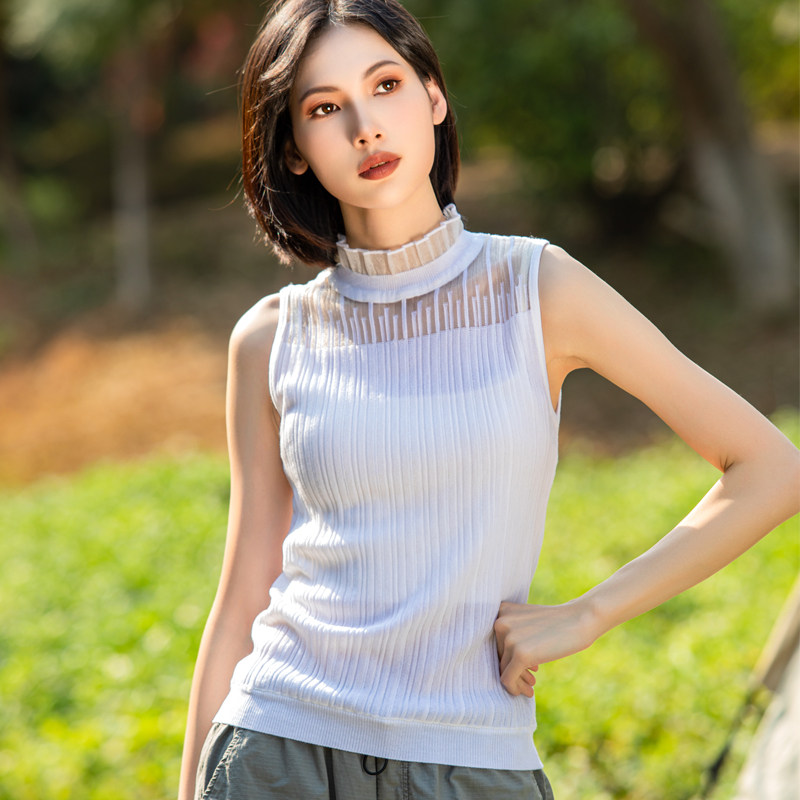 小吊带背心绵羊毛蕾丝毛衣性感内搭打底外穿半高领亲肤面料遮副乳