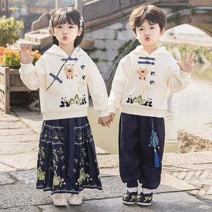 儿童马面裙2023新款套装秋冬加绒中国风男女童汉服卫衣元旦演出服