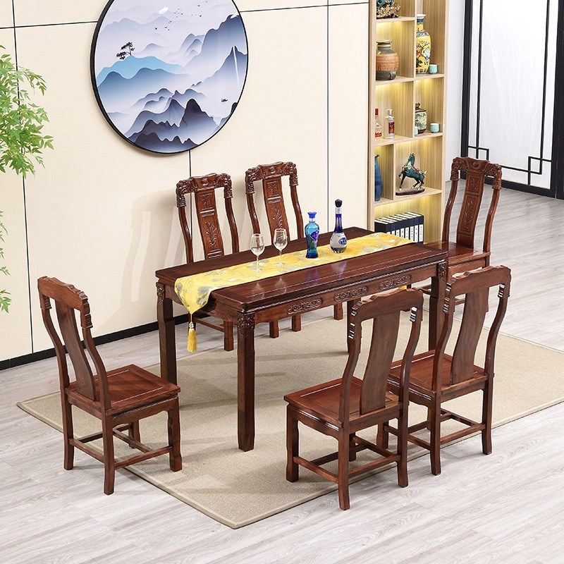 新全实木原木长方形餐桌椅组合家用桌中式榆木桌彷古餐厅饭店椅子,住宅家具,板木餐桌,淘宝优惠券,粉丝福利购,淘宝优惠卷