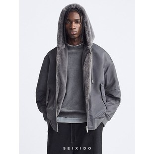 柜699!秋冬男装休闲两面穿厚夹克3833310 802仿皮草外套3833/310