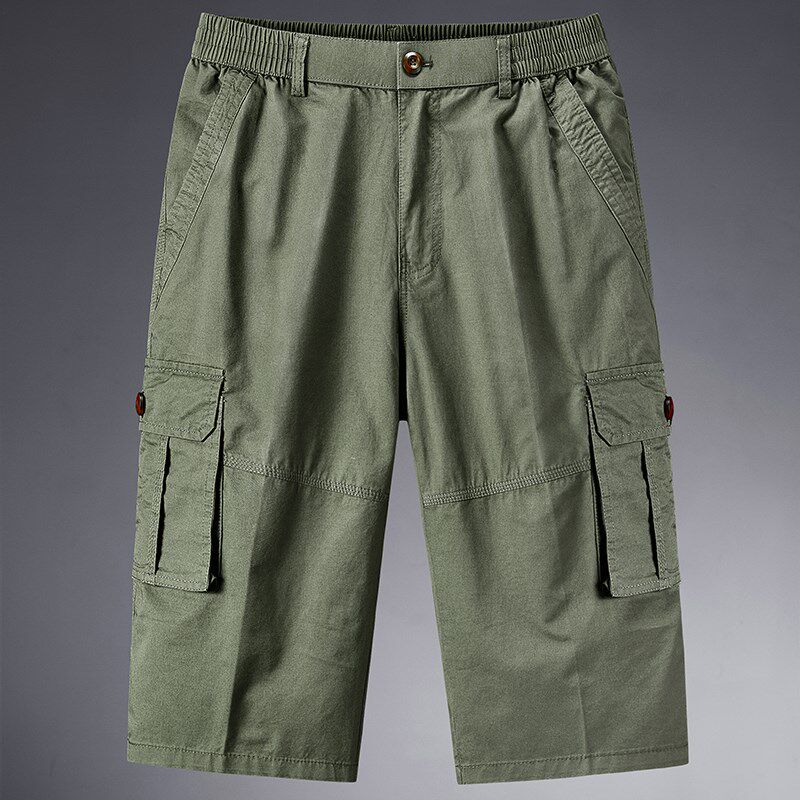 夏季男士多口袋七分裤爸爸休闲工装短裤中老年纯棉马裤大码中裤薄,男装,短裤,淘宝优惠券,粉丝福利购,淘宝优惠卷