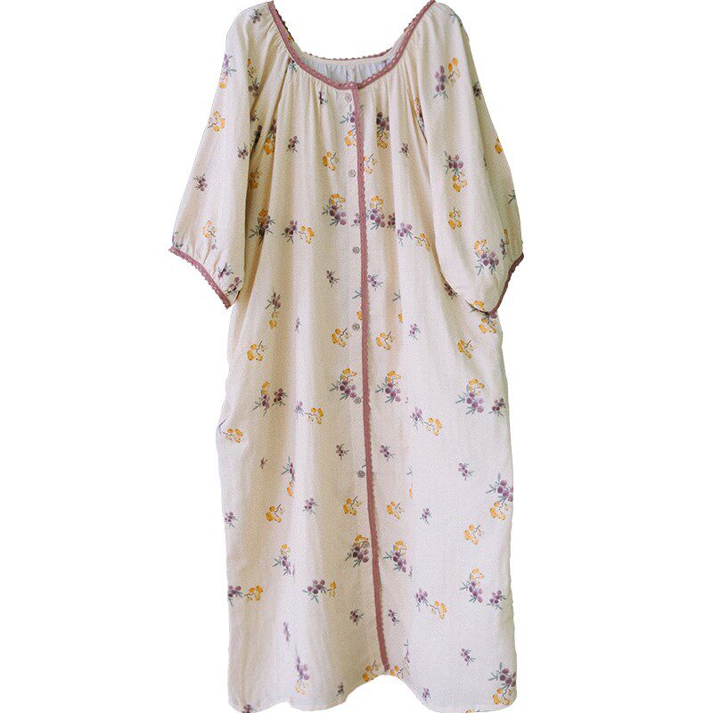 眠岛夏季纯棉纱布睡裙女士薄款宽松大码长款可外穿森系连衣裙