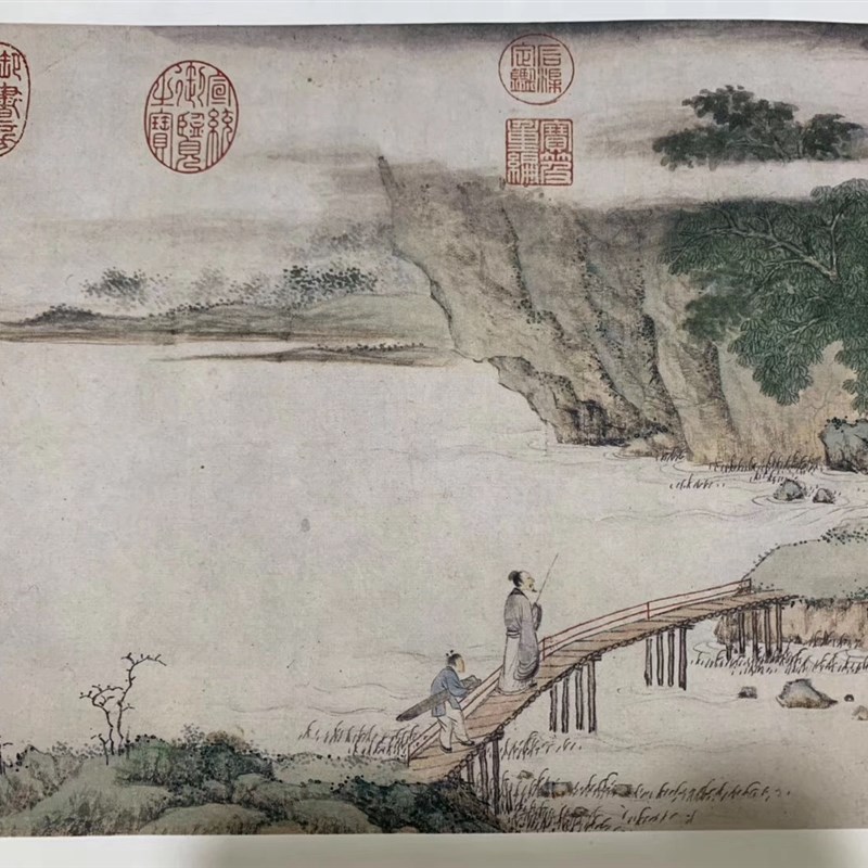 上睿 携琴访友图 清代名家 山水国画 墙面装饰 手卷装裱 微喷复制