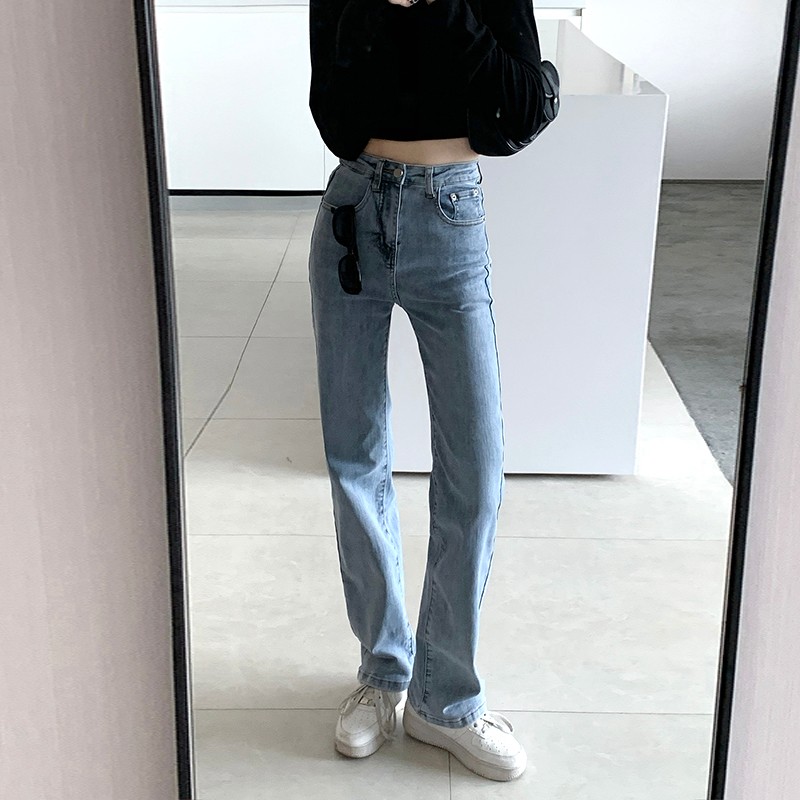 加绒黑色牛仔裤女烟管2021秋冬高腰显瘦气质修身筷子腿长直筒拖地