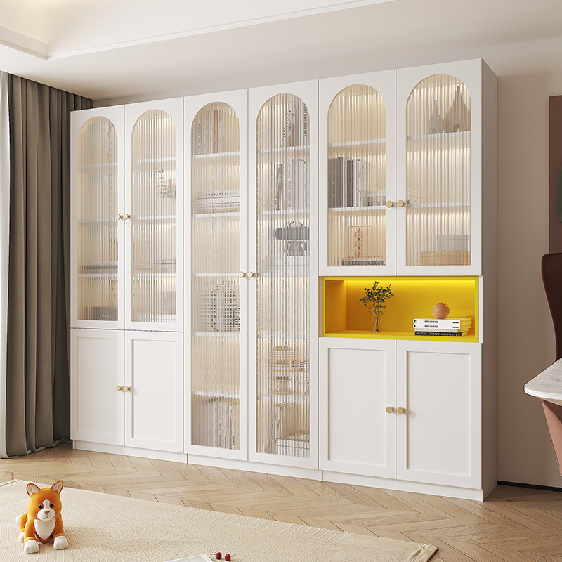 法式奶油风实木书柜带玻璃门自由组合书架置物柜子一体靠墙可定制,住宅家具,组合书柜,淘宝优惠券,粉丝福利购,淘宝优惠卷