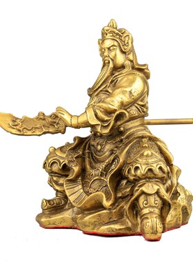 纯铜武财神摆件客厅玄关装饰关公铜像提刀关公关二爷车载摆件