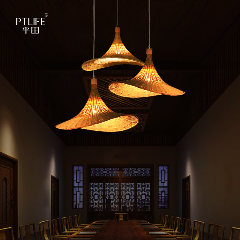 民宿茶室竹编吊灯新中式竹艺禅意日式灯具火锅店非草藤柳编织灯笼
