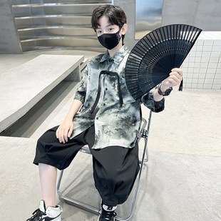 儿童装男童汉服夏装套装2024新款中大童唐装夏季男孩中国古风短袖