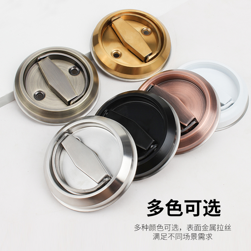 免打孔304不锈钢圆形带锁拉环拉手背景墙消防暗门明装隐形双面锁