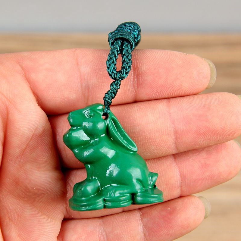 东阳木雕兔子摆件绿色木质兔实木雕刻木兔木头生肖木制兔吊坠挂件