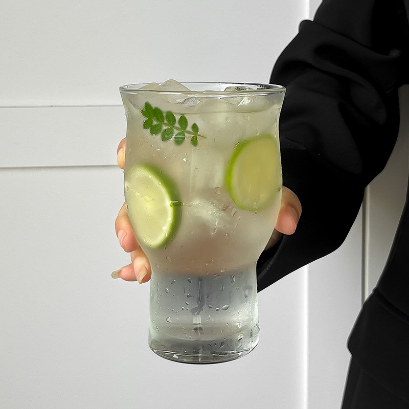 小众复古宽口玻璃杯冰美式咖啡杯大容量苏打气泡水杯饮品杯果茶杯