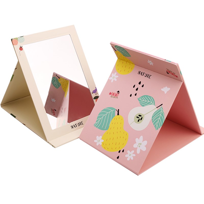 韩式高清镜子台式化妆镜大号梳妆镜便携随身折叠纸镜礼物小台镜子