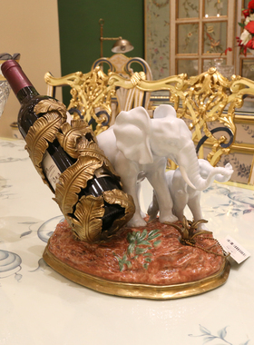茱莉安法式浪漫创意白色大象陶瓷桌面红酒架工艺品别墅餐厅摆件