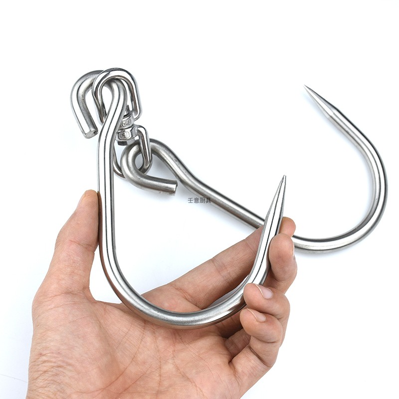 不锈钢挂肉钩子尖头旋转吊钩大号加粗猪牛肉勾商用烧腊市场屠宰