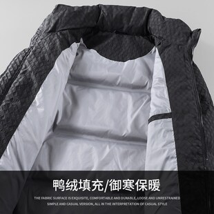 新款 冬季 定制网格纹立领加厚面包服外套 休闲高充绒羽绒服男士 美式