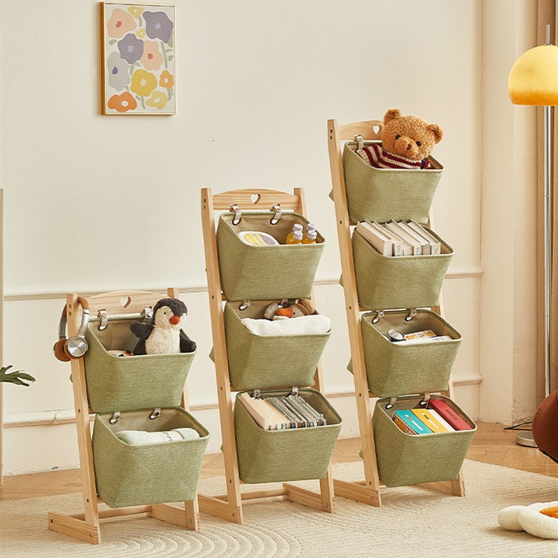 儿童书架宝宝玩具收纳柜杂物零食收纳架简易落地吊篮多层收纳神器