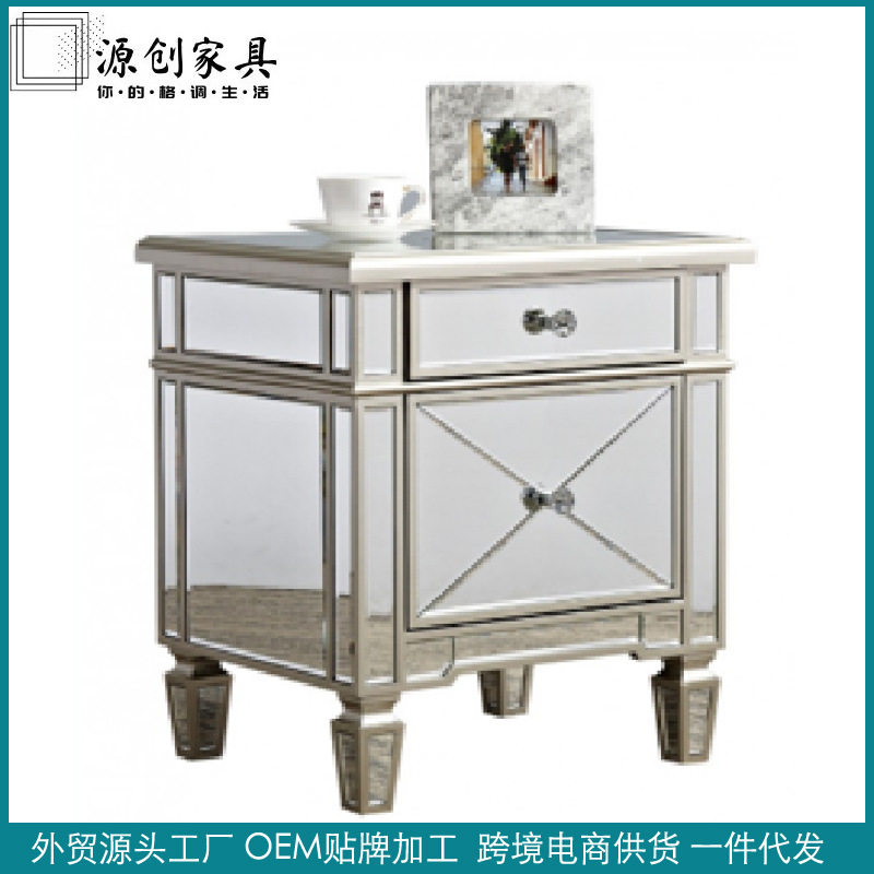 床边柜床头简约奢轻置物架镜面式极床边意小型柜子玻璃家具简床头