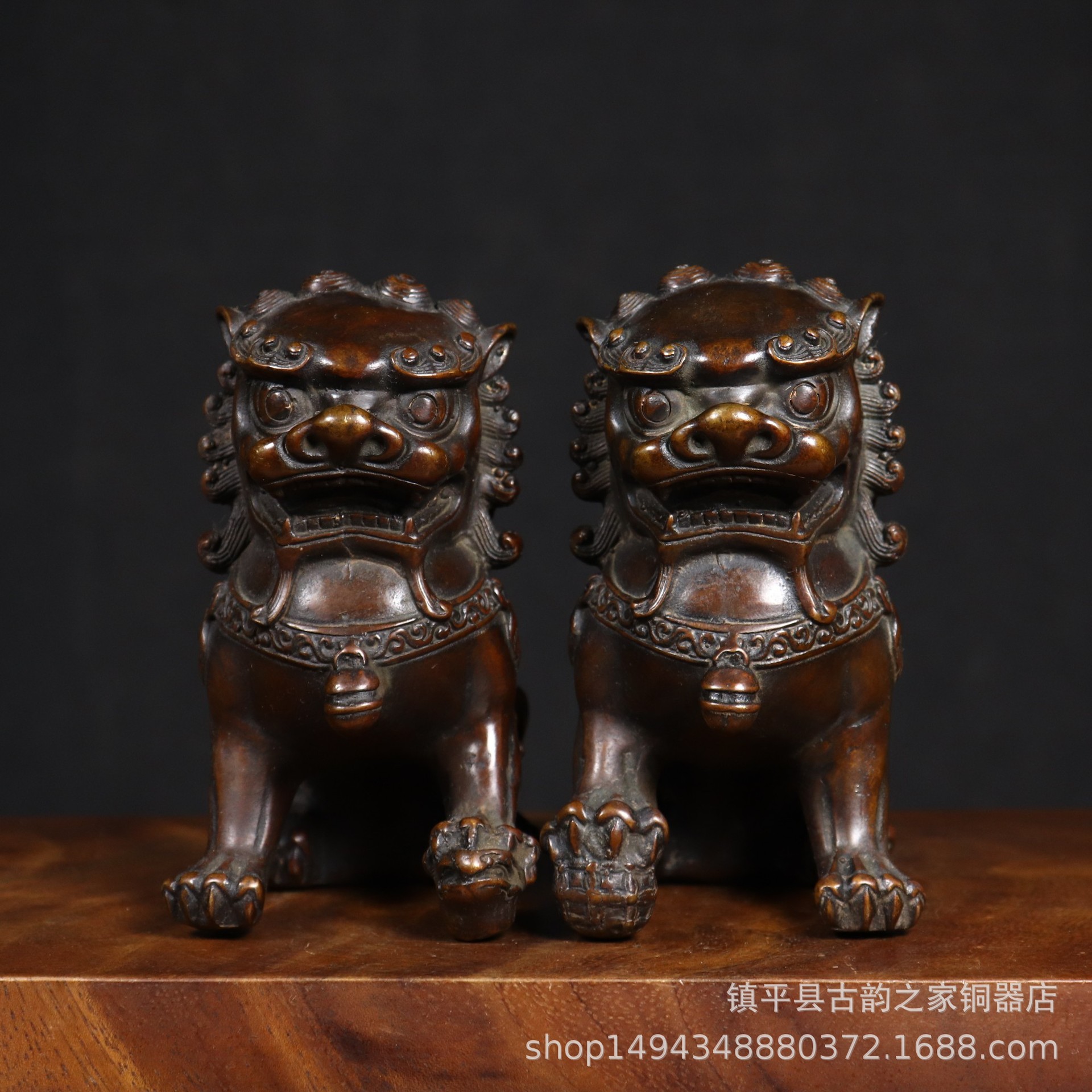 纯铜狮子摆件宫门狮雕塑家居装饰工艺品办公室铜狮子摆件批发一对