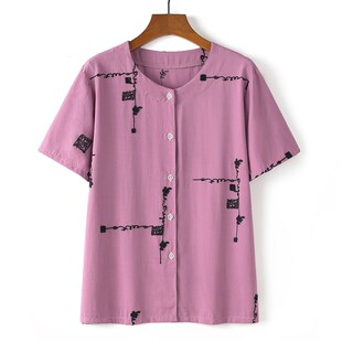 妈妈绵绸两件套太太短袖 奶奶夏装 上衣2024新款 中老年女装 衣服 套装