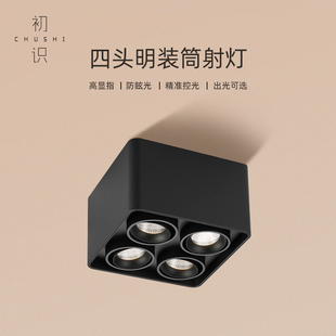 初识灯饰 明装射灯四头家用客厅吸顶灯替代无主灯LED过道天花灯