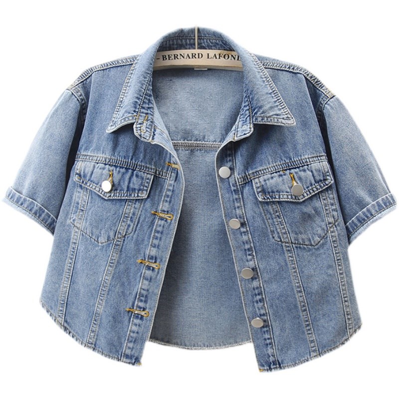 2024春夏季新款百搭短袖牛仔外套女短款宽松小个子上衣小披肩薄款