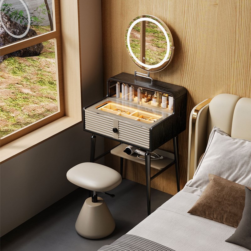 小户型实木梳妆台轻奢高级感主卧化妆桌新款多功能小型70cm化妆台