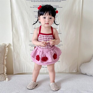 女童夏季套装薄款吊带背心可爱花苞裤女宝宝夏日衣服婴儿上衣裤子