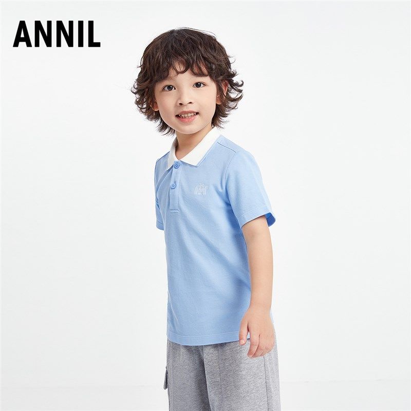 安奈儿男童装纯棉翻领短袖针织衫2025夏季新款休闲polo衫上衣百搭