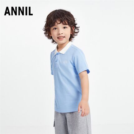 安奈儿男童装纯棉翻领短袖针织衫2025夏季新款休闲polo衫上衣百搭