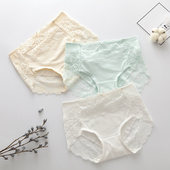 内裤 头 三角裤 女纯棉中腰无痕全棉裆部透气少女生蕾丝短裤 女士大码