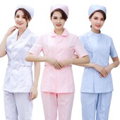 护工工作服厚款 护士服长袖 女粉色蓝色制服分体套装 两件套冬装 短款