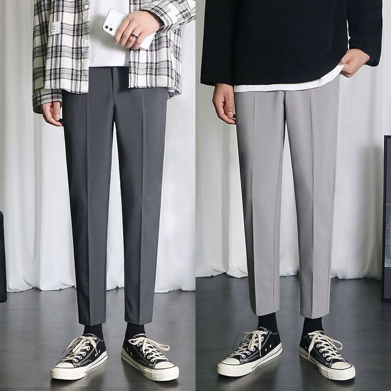 小西裤男黑色修身直筒九分加绒裤子男士秋冬款休闲垂感西装裤长裤