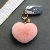 高档獭兔毛爱心钥匙扣挂件可爱毛绒包包挂饰皮草毛球汽车配饰女